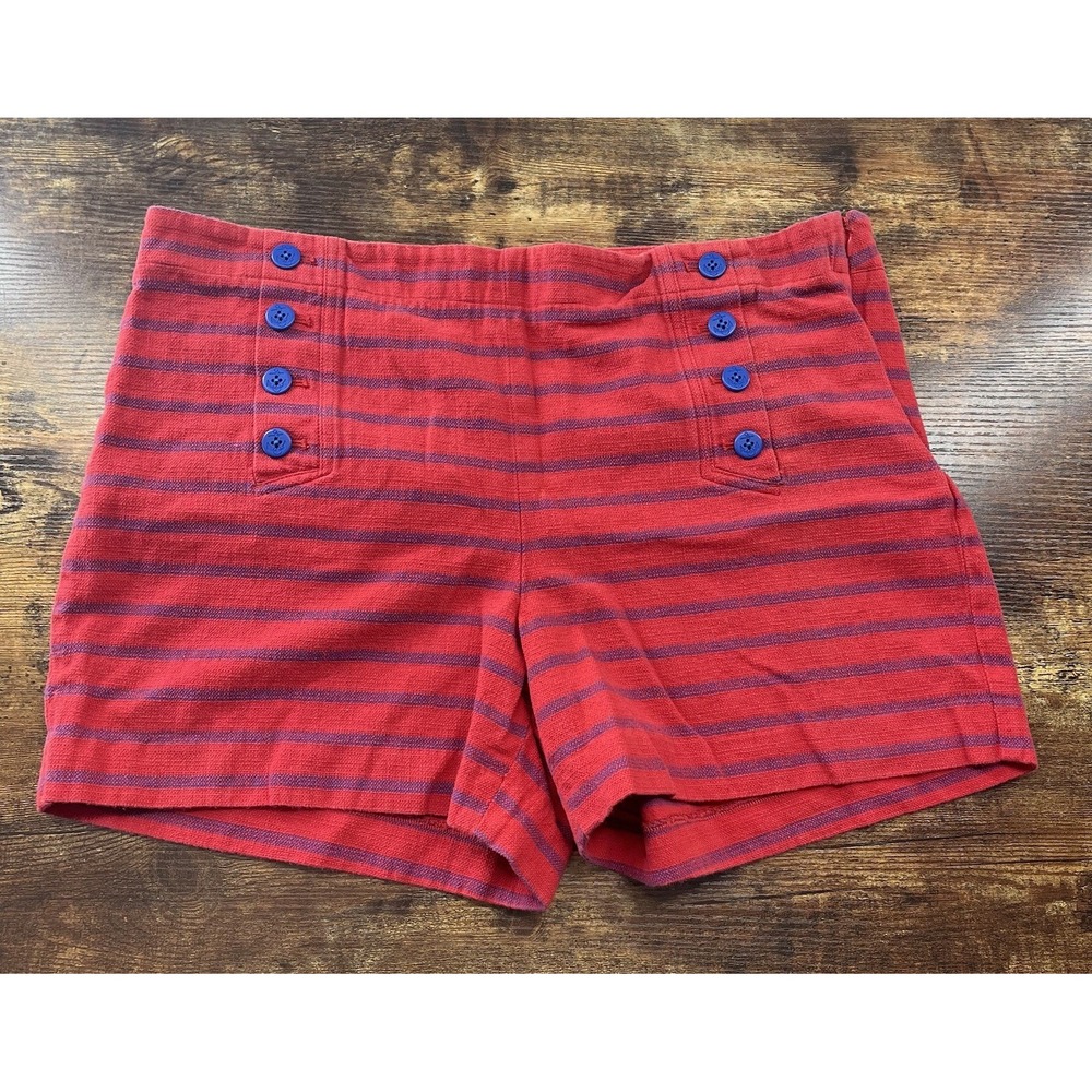 Talbots Red Blue Striped Sailor Shorts Women's Size 16 Cotton Nautical Coastal